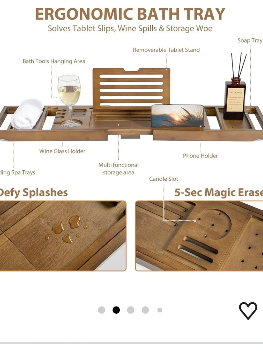 Real Gulf Expandable foldable Bamboo Bathtub Tray Caddy Walnut Finish new in box